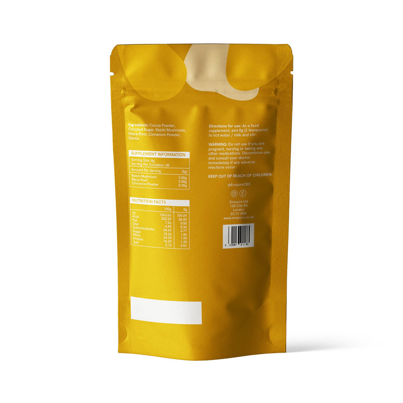 Reishi Mushroom Cacao Powder 240g | Sleep Stress & Relaxation | Adaptogen with Maca | Vegan UK | 30 Servings