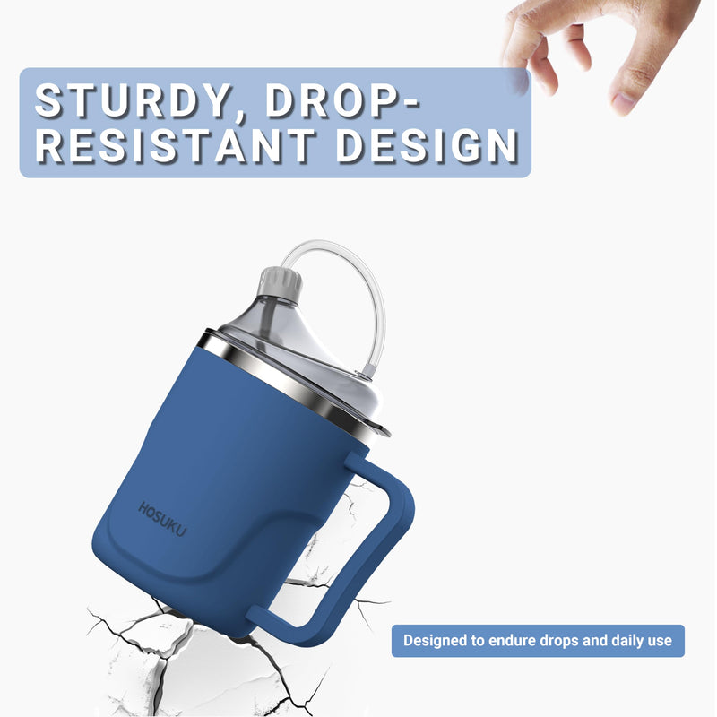 [Australia] - Spill-Proof Cup for Elderly, 13.5oz Stainless Steel Sippy Cup with Straw, Ideal for Seniors and Adults, Great for Water, Milk, and Soup (Blue), Health & Household Supplies Blue 