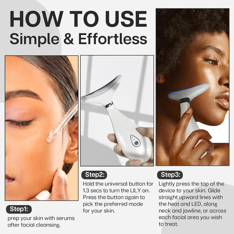 [Australia] - VRAIKO Lily Neck Face Massager, Face Sculpting Tool, Skin Rejuvenation Device with Thermal, Triple Action LED and Vibration, for Anti-Aging, Lifting and Tightening Sagging Skin (Pearl White) Pearl White 