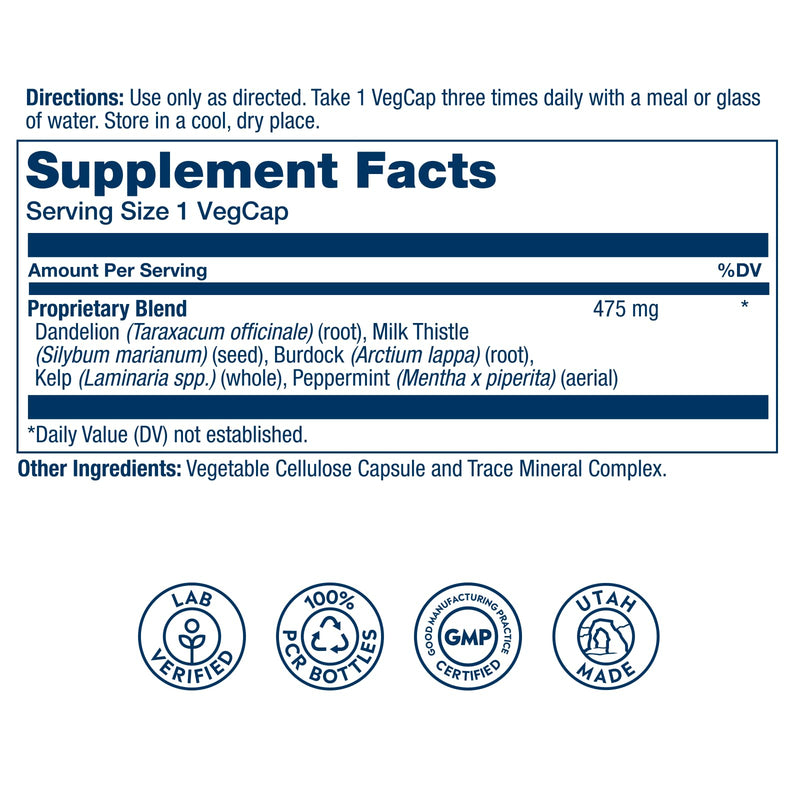 [Australia] - SOLARAY Liver Blend SP-13 - Traditional Herbal Support with Milk Thistle Extract, Dandelion Root, Burdock, Kelp, Peppermint and Trace Minerals - 60-Day Guarantee, 100 Servings, 100 VegCaps 