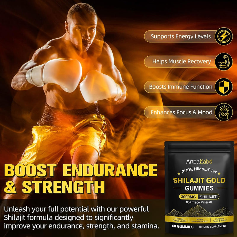 Shilajit Gummies 3000mg with Ashwagandha & Gokshura – 60 Vegan Gummies