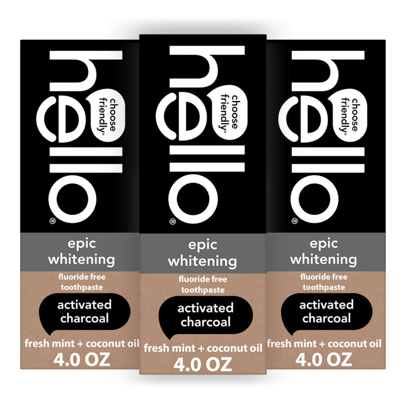 [Australia] - Hello Activated Charcoal Toothpaste, Fluoride Free with Activated Charcoal, Teeth Whitening Toothpaste with Fresh Mint and Coconut Oil, No SLS, Vegan, Gluten Free, 3 Pack, 4 OZ Tubes 4 Ounce (Pack of 3) 