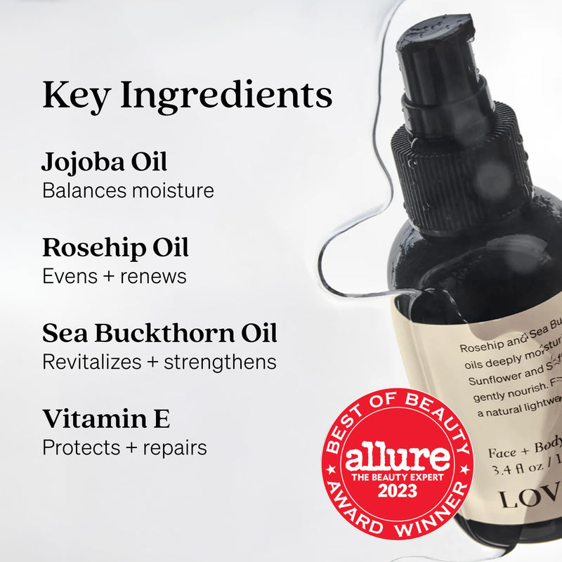Loved01 Face & Body Oil, John Legend Skincare, Vitamin A & E, Fades Scars, Stretch Marks & Hyperpigmentation, Lightweight Non-Greasy, Daily Hydration, Vegan & Cruelty-Free, 3.4 oz 3.4 Fl Oz (Pack of 1)