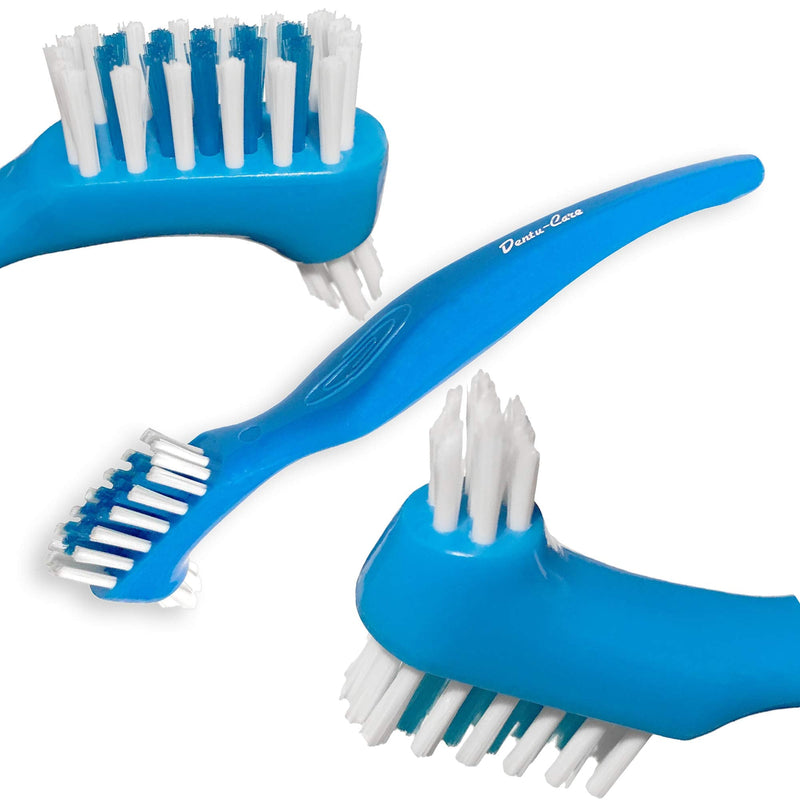 Professional Denture Care System - 2 Dual-Head Cleaning Brushes, Plaque Removal Tool & Premium Travel Case - Complete Daily Care Kit for Full & Partial Dentures