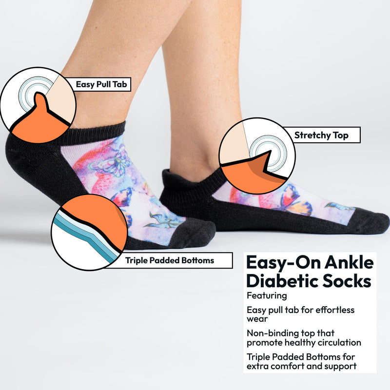 [Australia] - Viasox Diabetic Ankle Socks for Women & Men 3 Pack, Low Cut Non Binding, Seamless Neuropathy Socks Medium White 