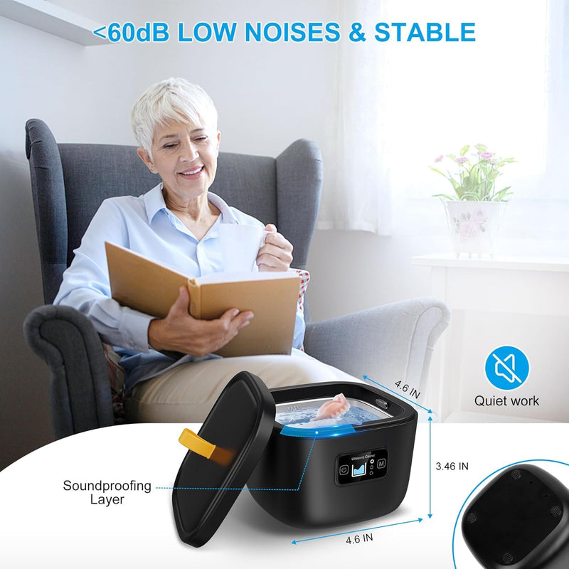 [Australia] - Ultrasonic Retainer Cleaner, Denture, Retainer Cleaner Machine for Denture, Mouth Guard, Jewelry, Brace, Toothbrush Head, 43kHz UV Ultrasonic Retainer Cleaner with 255ML Black 