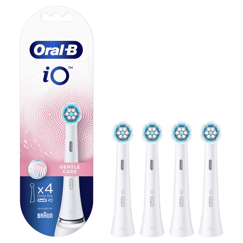 Oral-B iO Gentle Care Electric Toothbrush Head, Twisted & Angled Bristles for Deeper Plaque Removal, Pack of 4 Toothbrush Heads, Suitable for Mailbox, White Pink 4 Count (Pack of 1)