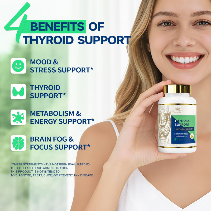 Thyroid Health Complex, Thyroid Support for Women and Men | with Ashwagandha, L-Tyrosine & Vitamins B12, Selenium, Iodine, Zinc, for Energy and Metabolism Support - 120 Capsules
