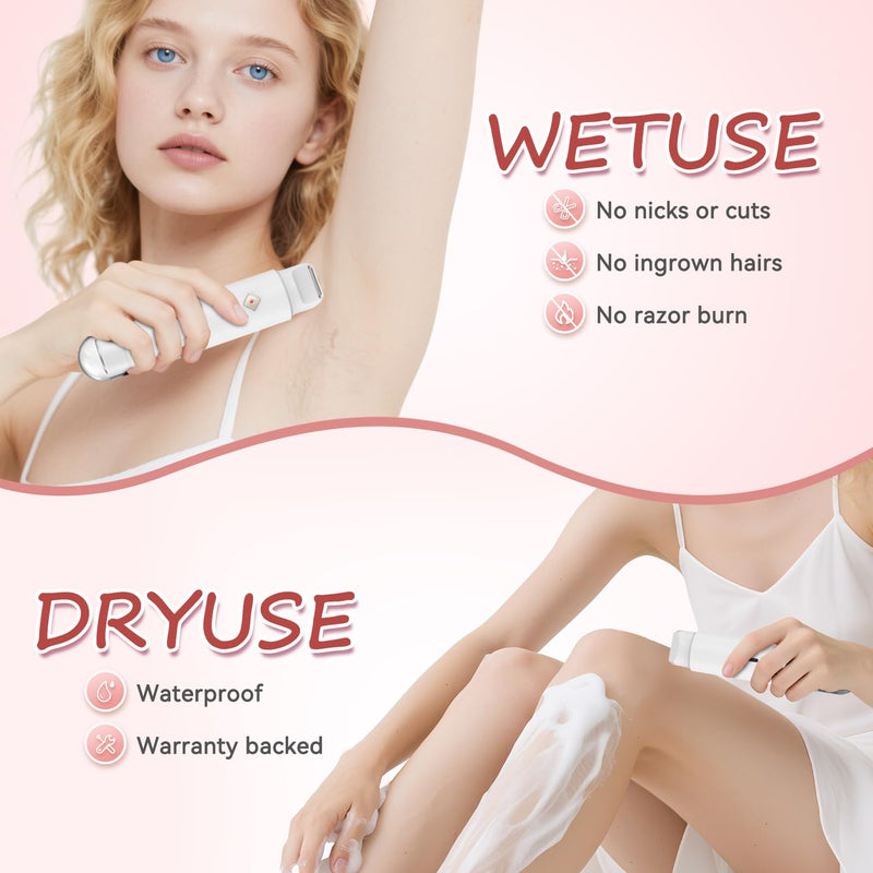[Australia] - Bikini Trimmer for Women - 2 in 1 Electric Body Hair Trimmer for Silky Skin, Cordless Body Shaver for Travel, IPX7 Waterproof & Easy to Clean, Replaceable Ceramic Blade Heads (White) 