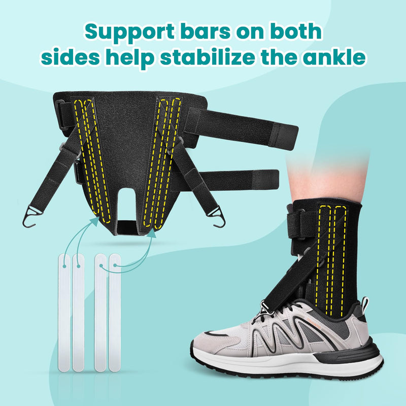 [Australia] - iDonau Foot Lift Brace for Walking with Shoes, Adjustable Foot Lift Splint with 2 Metal Hooks, Ankle Support for Right & Left Black Black 