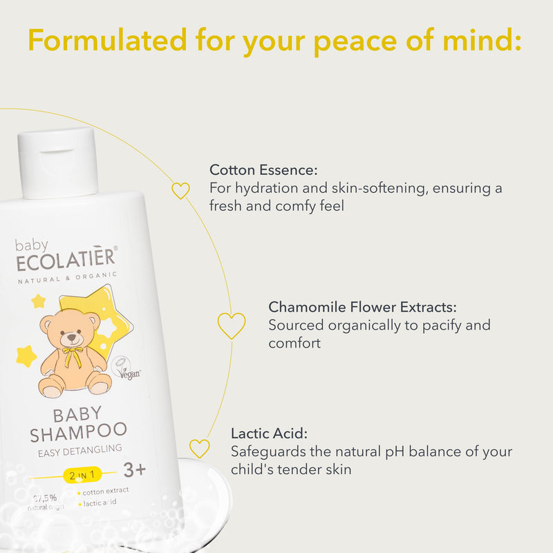 [Australia] - Baby Shampoo & Body Wash 2-in-1 Gentle, Hypoallergenic, and Tear-Free kids shampoo - Cotton Extract& Lactic Acid for Easy Detangling - Kids shampoo and conditioner 3+ - 8.5 Fl Oz 