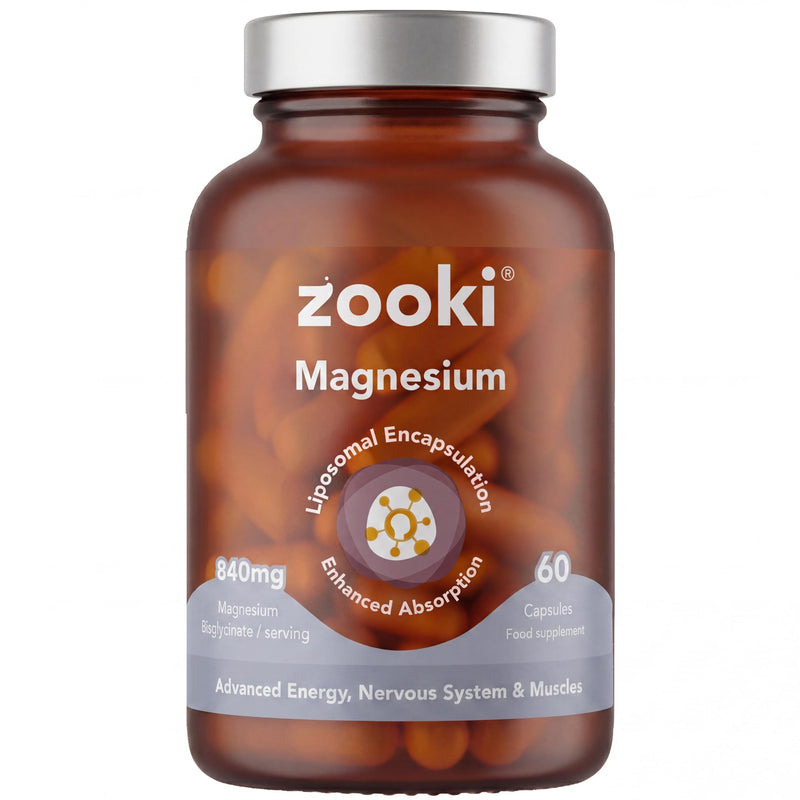 Zooki Liposomal Magnesium Bis-Glycinate 840mg Capsules, High Strength Magnesium Supplement, Sleep Muscle Relaxation Support, Magnesium Bisglycinate Capsules, Vegan Capsules (60 Capsules, 30 Servings)