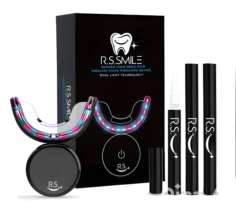RS Smile Professional Wireless Teeth Whitening Kit with 32X Dual LED Lights, Red & Blue Light Technology for Deep Whitening, Rechargeable Device, Gentle Enamel - Safe Formula