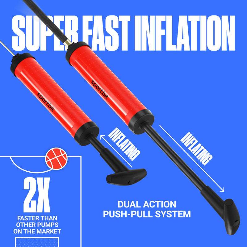 [Australia] - SPORTBIT Ball Pump with 3 Needles, Nozzle, Extension Hose, Pouch - Great Air Pump for Exercise Sport Balls - Football & Soccer, Basketball, Volleyball Pump, Swim Inflatables Red 