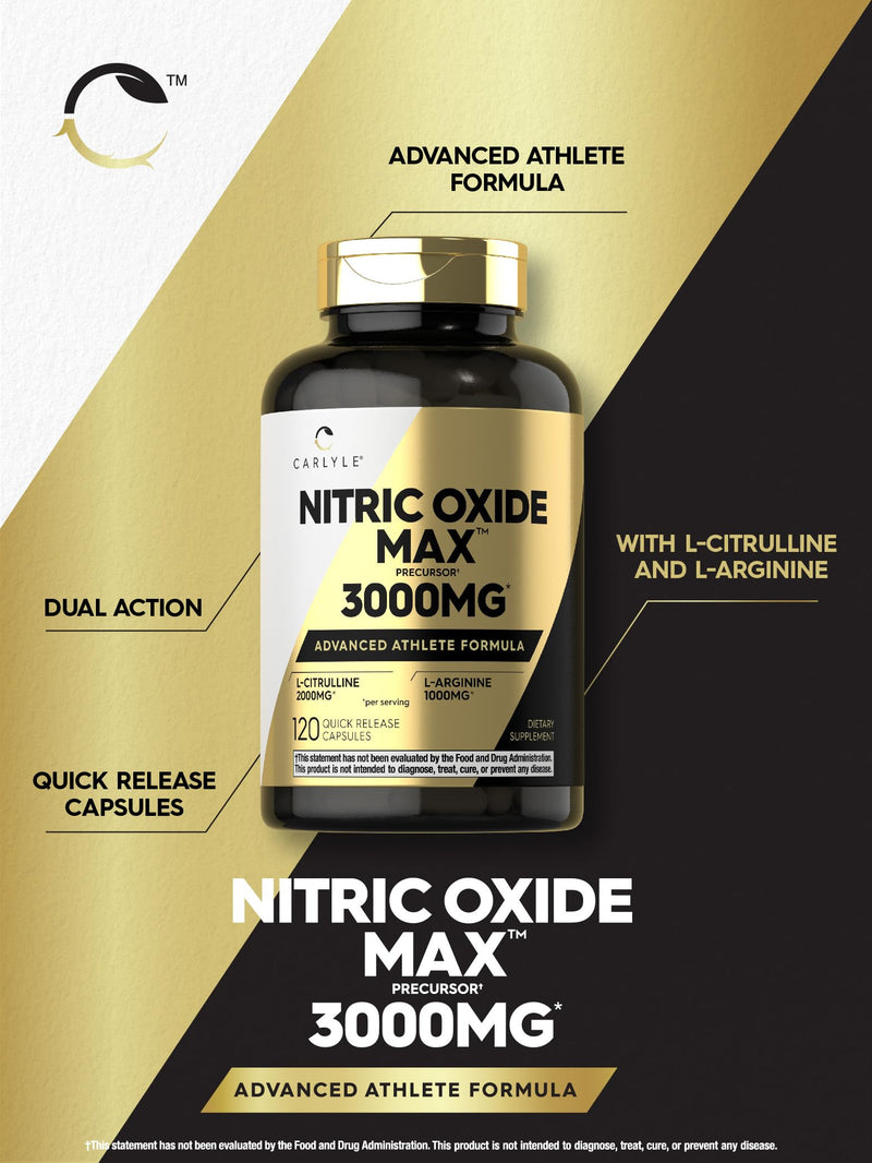[Australia] - Carlyle Nitric Oxide Supplement 3000mg | 120 Capsules | Pre Workout with L-Arginine & L-Citrulline | Non-GMO, Gluten Free 