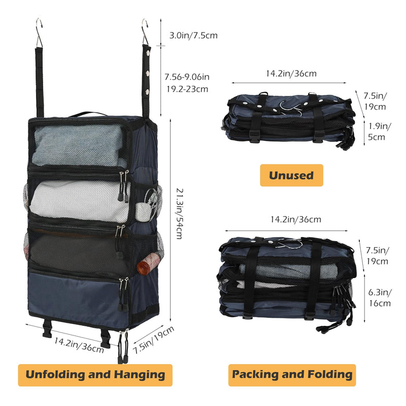 TABITORA Travel Luggage Organizer Hanging Packing Cubes Portable Hanging Shelves Carry on Closet for Suitcase with 2 Hooks,Collapsible(Navy,M) Navy Medium