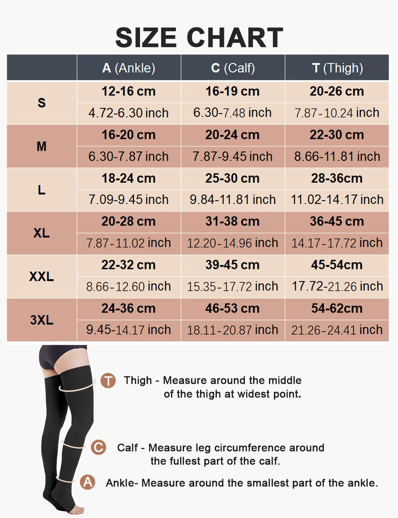 [Australia] - 2 pairs of medical compression stockings for women and men, 20-30 mmHg, class 2, graduated support, long support stockings, compression socks for varicose veins, edema, flight XL, 2x black 