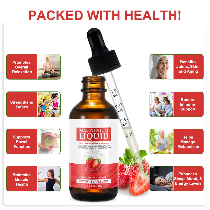2PCS Liquid Magnesium Glycinate 60ml Strawberry 60 ml (Pack of 2)