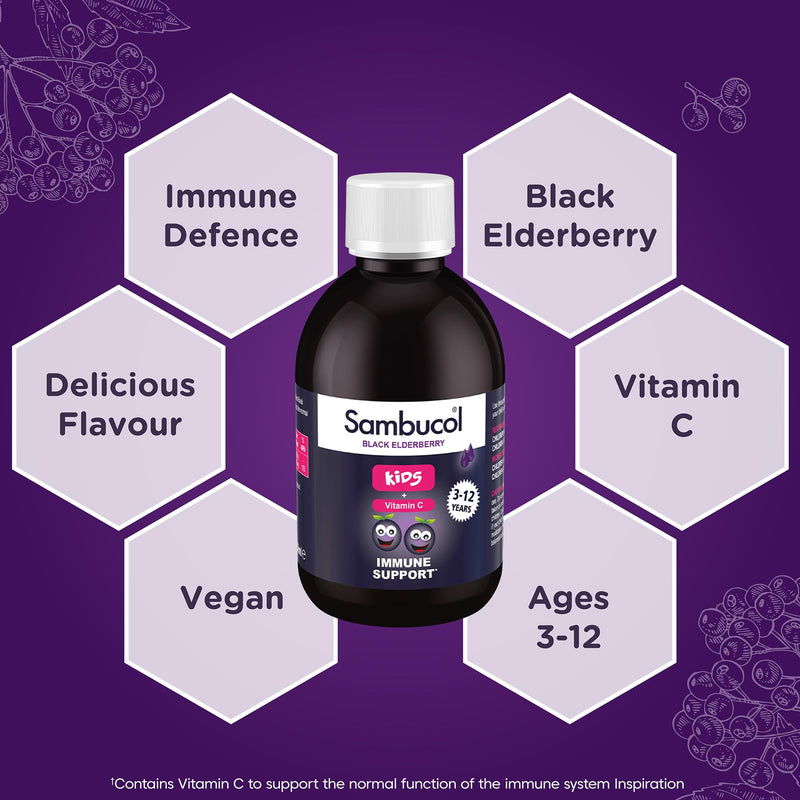 Sambucol Natural Black Elderberry Kids Liquid | Vitamin C | Immune Support Supplement | 230ml 230 ml (Pack of 1)