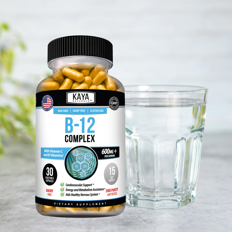 Kaya Naturals B-12 Complex Multivitamin for Women & Men, 30 Count | Energy and Metabolism Booster, With Biotin, Choline, Inositol, Folate and Vitamin C 30 Count (Pack of 1)