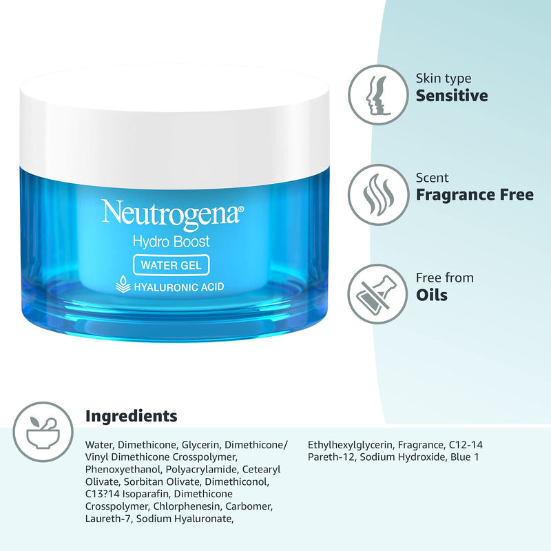 Neutrogena Hydro Boost Hyaluronic Acid Hydrating Water Gel Daily Face Moisturizer for Dry Skin, Oil-Free, Non-Comedogenic Face Lotion, 1.7 fl. Oz