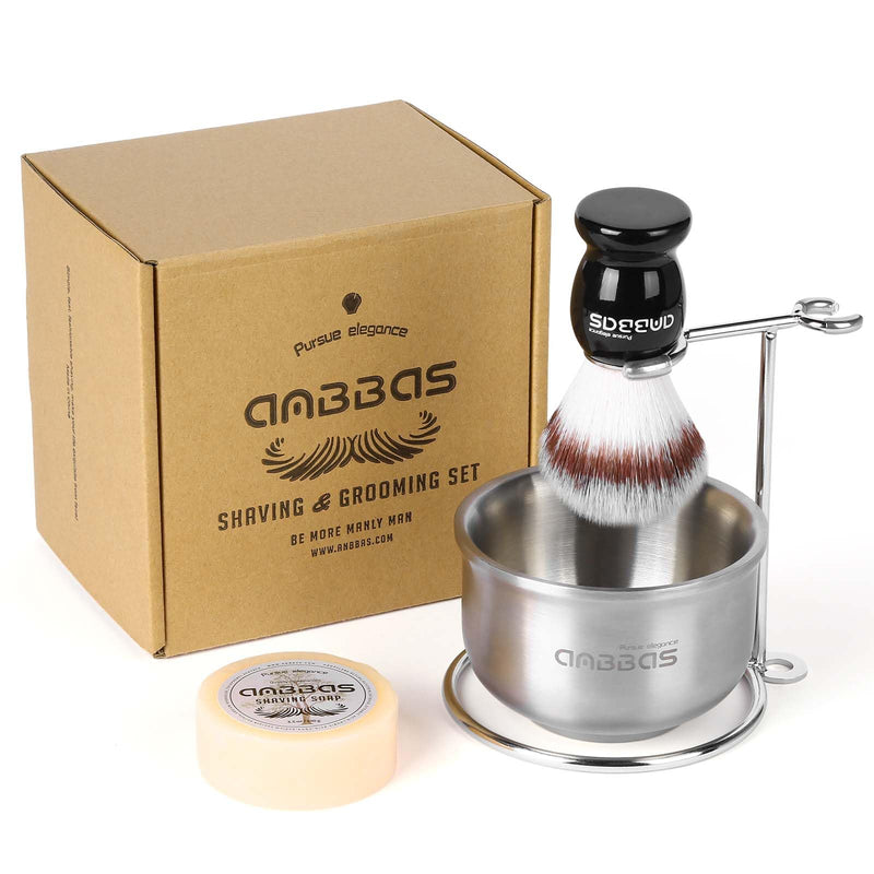 [Australia] - Anbbas Synthetic Badger Shaving Brush,Stainless Steel Shaving Razor and Brush Stand and Lathering Foam Bowl,3.5 oz Natural Shaving Soap Puck Refill for Men Nylon-Upgrade 