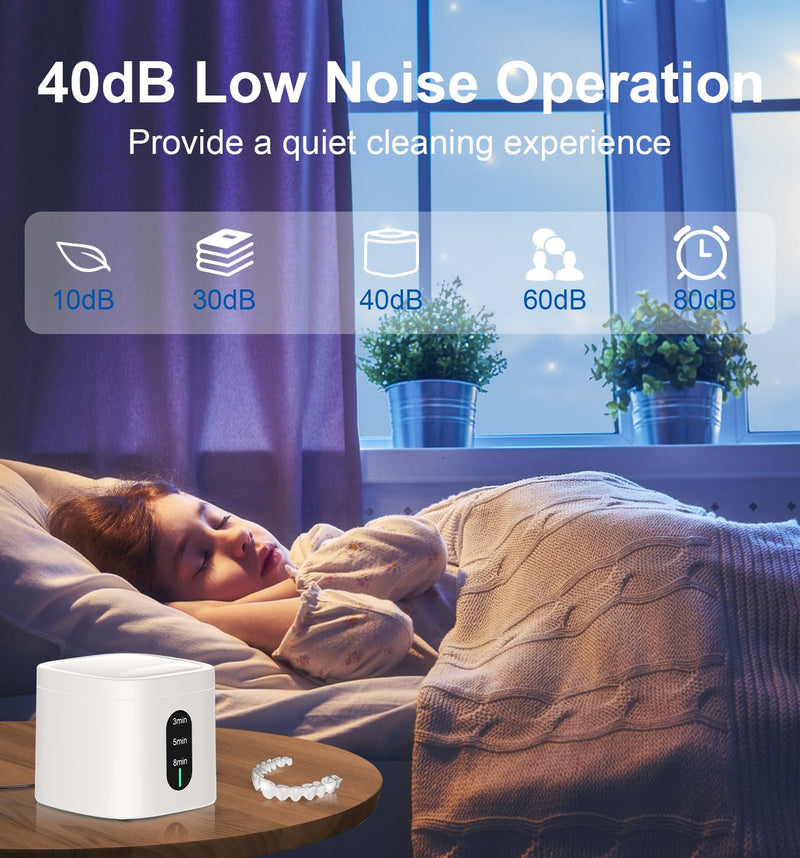 [Australia] - 2025 Ultrasonic Retainer Cleaner Machine, 45kHz Retainer Cleaner with Digital Timer & 3 Modes, 200ML Large Capacity Ultrasonic Cleaner for Dentures, Night Guards, Braces, Aligner, Jewelry and More White 