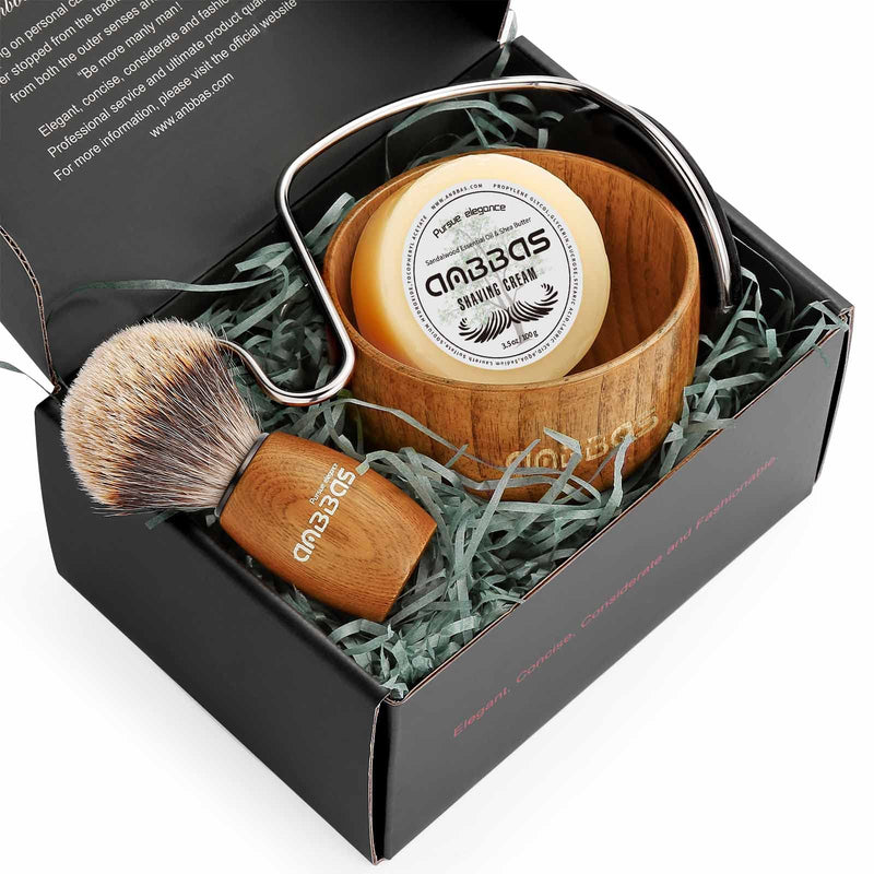 [Australia] - Anbbas Badger Hair Shaving Brush with Wood Handle,Large Soap Bowl,Stainless Steel Shaving Stand and 3.5 oz Natural Shaving Soap Puck Refill for Men Brown-Upgrade 