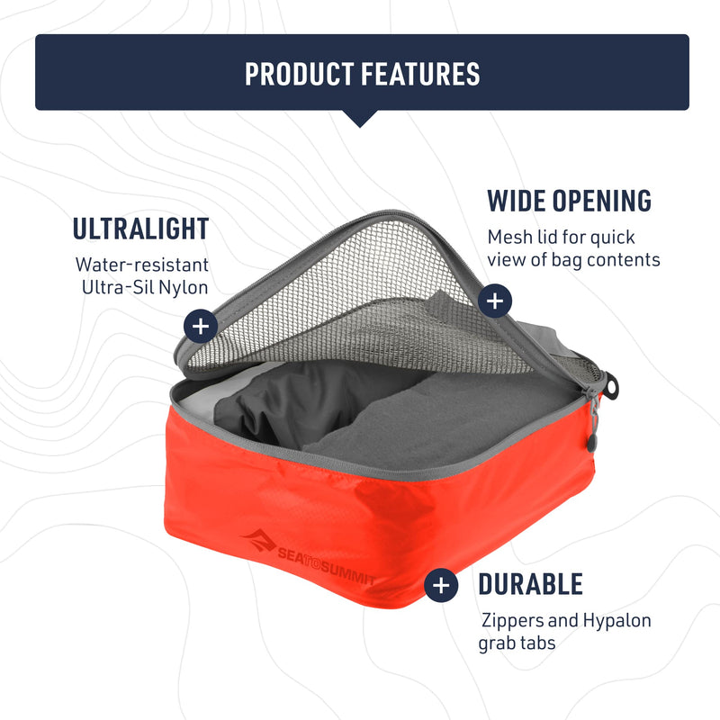 Sea to Summit Garment Mesh Bag Packing Organizer, Medium, Highrise Grey | Lightweight nylon and mesh packing organizer compartmentalizes clothing and accessories in a suitcase or duffle