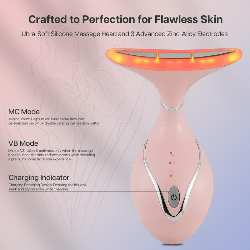 [Australia] - VRAIKO Iris Neck Face Massager, Pro Face Sculpting Tool with Charging Base, All-in-1 Facial Device for Enhanced Absorption, Radiance, Contouring, Elasticity, Home Facial Spa (Pink) Pink 