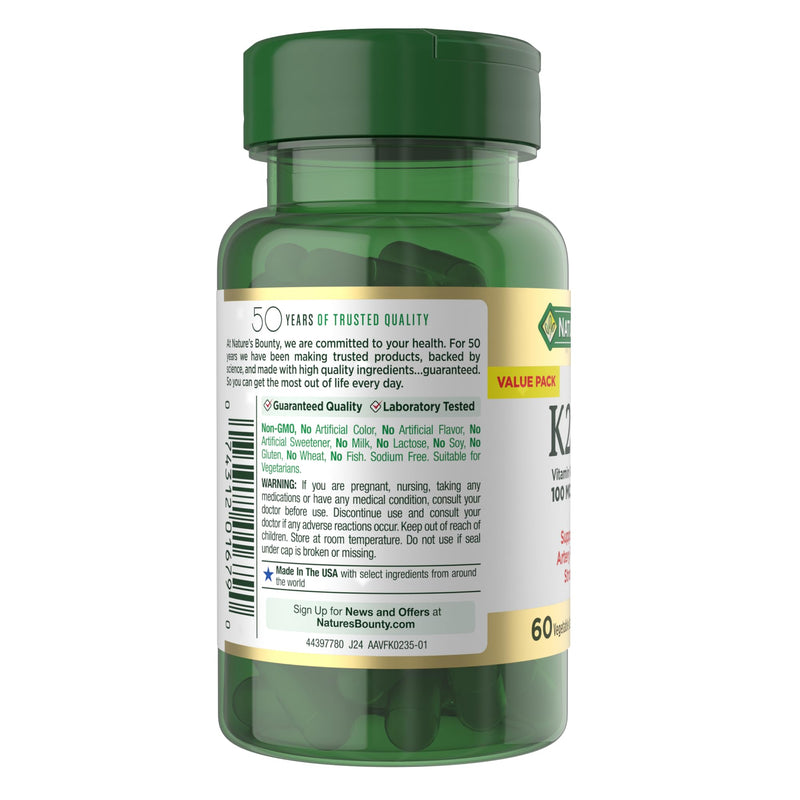 Nature’s Bounty Vitamin D3 K2 Supplement, 4000 IU Vitamin D3 plus 100 mcg of Vitamin K Supplements for Adults for Heart & Bone Health Support, 60 Day Supply, 60 Vegetarian Capsules 60 Count (Pack of 1)