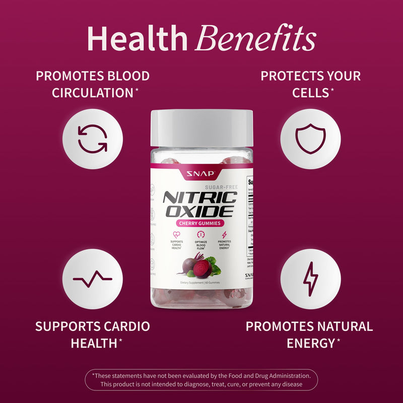Snap Supplements - Beet Elbows with Nitric Oxide Promotes Healthy Blood Circulation - 120 Gummies
