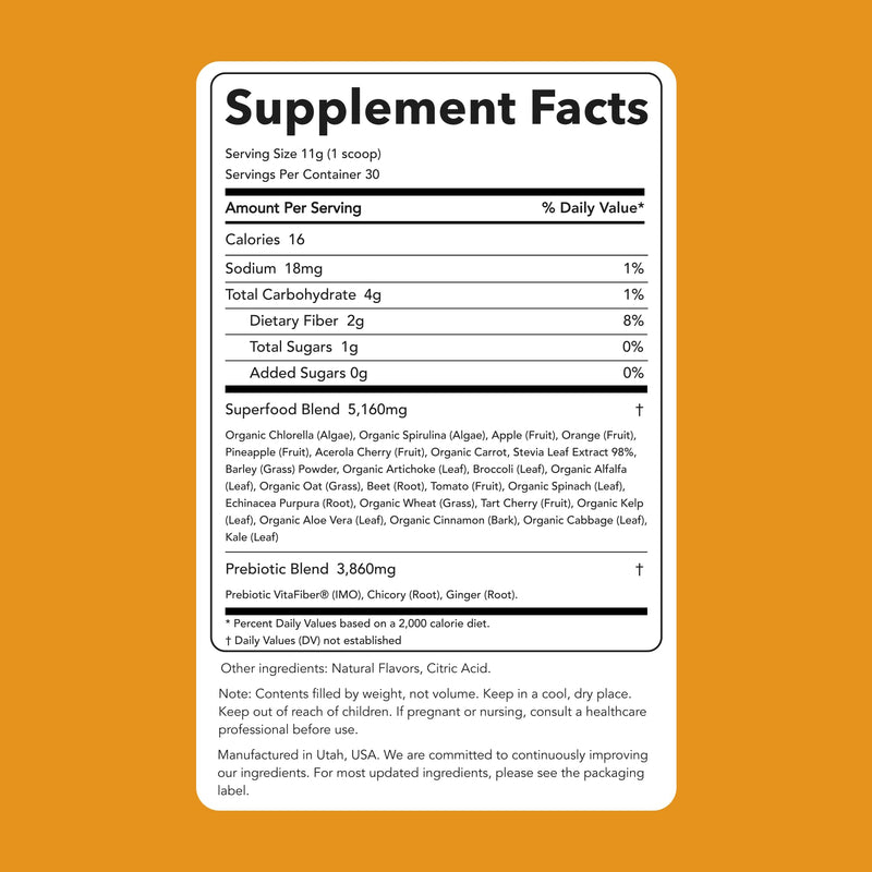 [Australia] - Clean Simple Eats Super Greens Powder, Naturally Flavored Greens Powder with Chlorella, Spirulina, Superfoods & Prebiotic Fiber, No Artificial Ingredients, Gluten Free, Tropical Greens Flavor, 30 Srvg 11.06 Ounce (Pack of 1) 