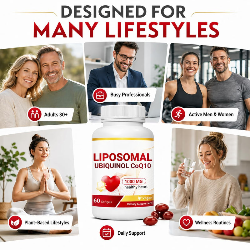 Liposomal Ubiquinol CoQ10 1000mg Complex - Active Coenzyme Q10 Supplement, High Absorption Vegan Softgels, 60 Count (1 Pack)