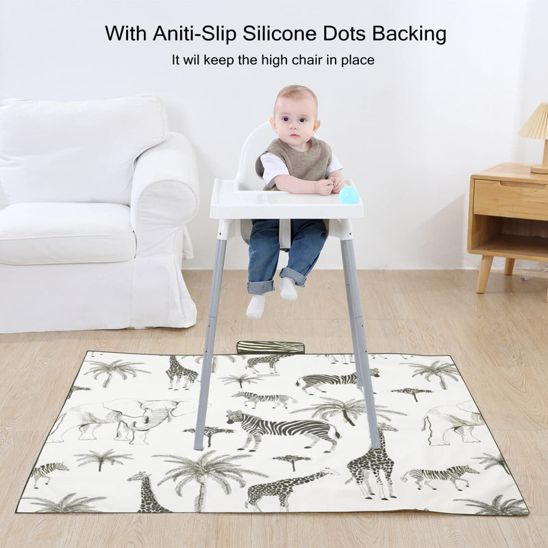 [Australia] - Insular Baby Splat Mat for Under High Chair/Arts/Crafts, Anti Slip and Waterproof Splash Mat for Floor, Portable Picnic Mat, 51x51 Inch, Safari 
