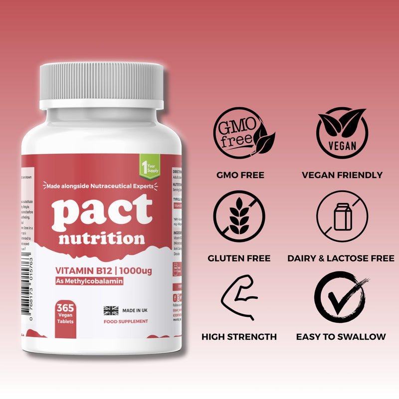 Vitamin B12 1000mcg – 365 Easy to Swallow Tablets (1 Year Supply) - High Strength VIT B12 Supplement for Energy, Tiredness & Fatigue and Immune System – Vegan