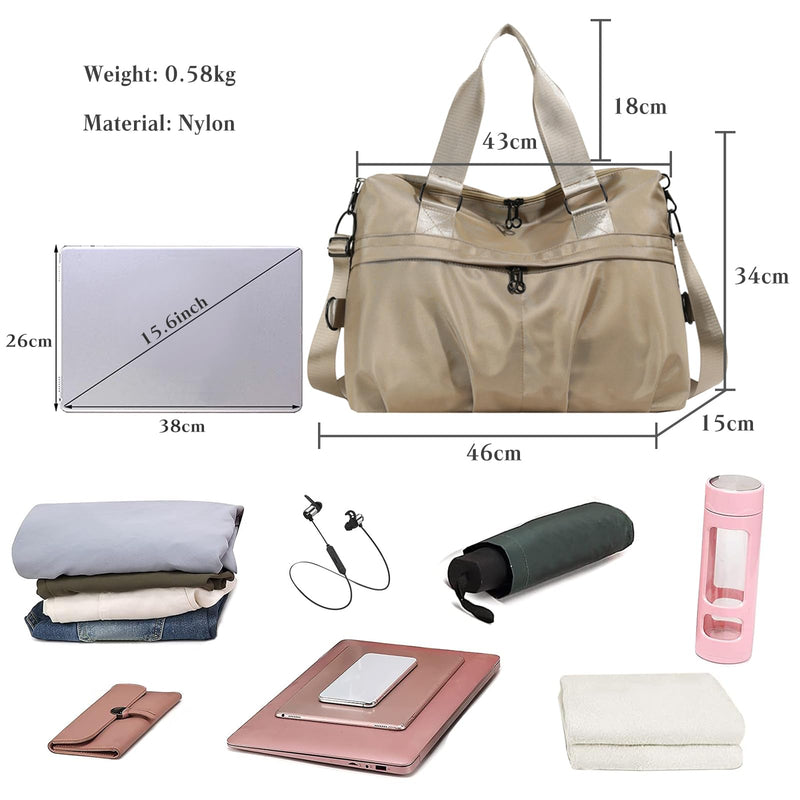 Sport Duffel Bag for Women Travel Duffel Bag Ultra-Light Weekend Shoulder Bag Overnight Bag Large Gym Tote Bag Hospital Bag Carry On Luggage Crossbody Bag for Sport Gym Travel Khaki