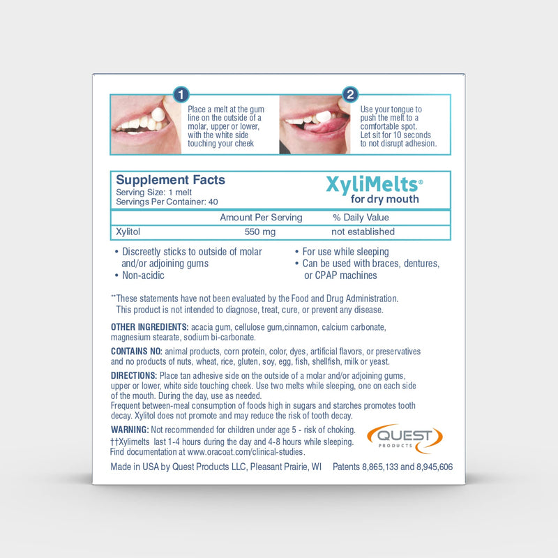 [Australia] - Oracoat® XyliMelts Dry Mouth Stick-on™ Melts for Moisturizing, Cinnamon with Xylitol, for Dry Mouth, Stimulates Saliva, Non-Acidic, Day and Night Use, 40 Count 