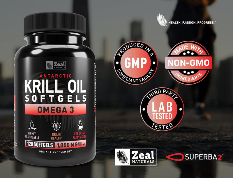[Australia] - Antarctic Krill Oil 1000mg (120 Softgels) Omega 3 Krill Oil Supplement with EPA, DHA & Astaxanthin - Omega 3 Fish Oil for Joint, Brain, and, Heart Support for Men and Women 120 Count (Pack of 1) 
