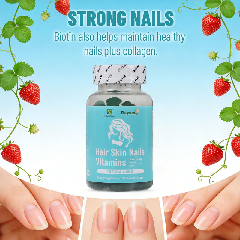 Hair Skin Nails Vitamins Gummies, 60 Ct | Vegan, Strawberry Flavor, for All Ethnicities & Types, Men & Women
