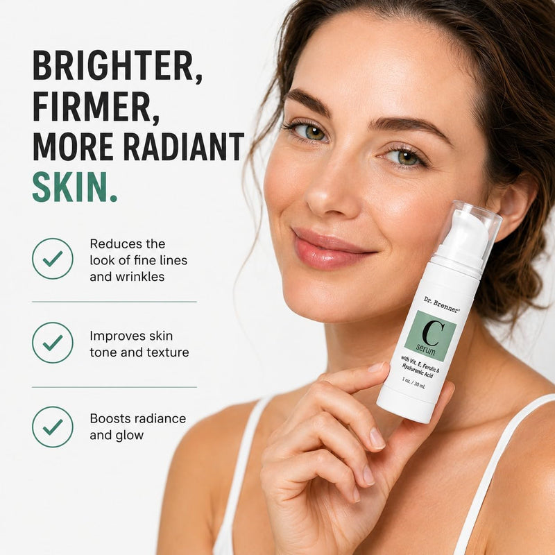 Vitamin C Serum 20% Pure L-Ascorbic Acid, Ferulic Acid, Vitamin E and Hyaluronic Acid for Face and Eyes Natural Anti Aging Anti Wrinkle 1oz. by Dr. Brenner 1.01 Fl Oz (Pack of 1)