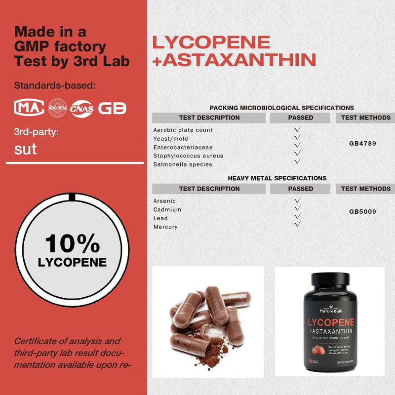 [Australia] - Lycopene 100mg + Astaxanthin 5mg with Reishi Spore, Supplement for Skin Health and Immune Support, 100% Natural Astaxanthin from MicroAlgae and Natural Tomato Extract, 120 Veggie Capsules 