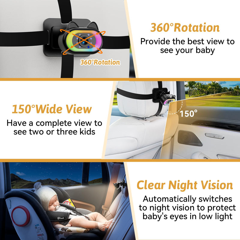 [Australia] - Baby Car Camera for Backseat – HD 1080P, 150° Wide Angle, Night Vision, Easy Installation, Adjustable LED Light, 4.3” LCD Display, Anti-Glare Black-Standard 