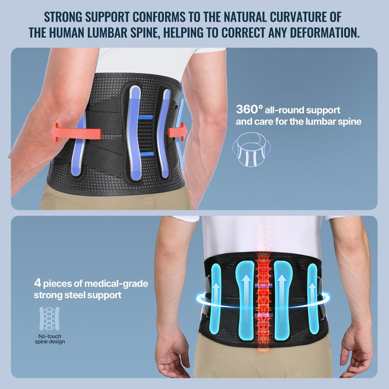 [Australia] - Fit Geno Back Brace for Lower Back Pain Relief - Lumbar Support for Men & Women, Supportive Breathable and Adjustable Weight Lifting Belt for Herniated Discs, Heavy Lifting - L/XL Black 