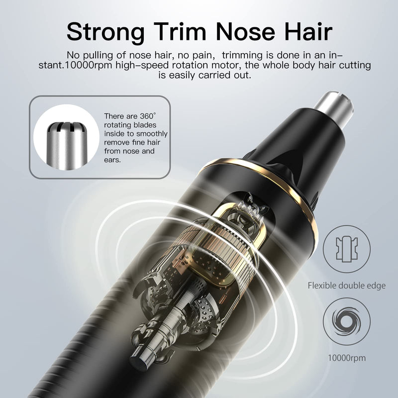 Nose Hair Trimmer for Men, 2025 Painless USB Rechargeable Nose Hair Trimmer, Ear and Nose Hair Trimmer for Men, Professional Facial Hair Trimmer with IPX7 Waterproof Dual Edge Blades Black
