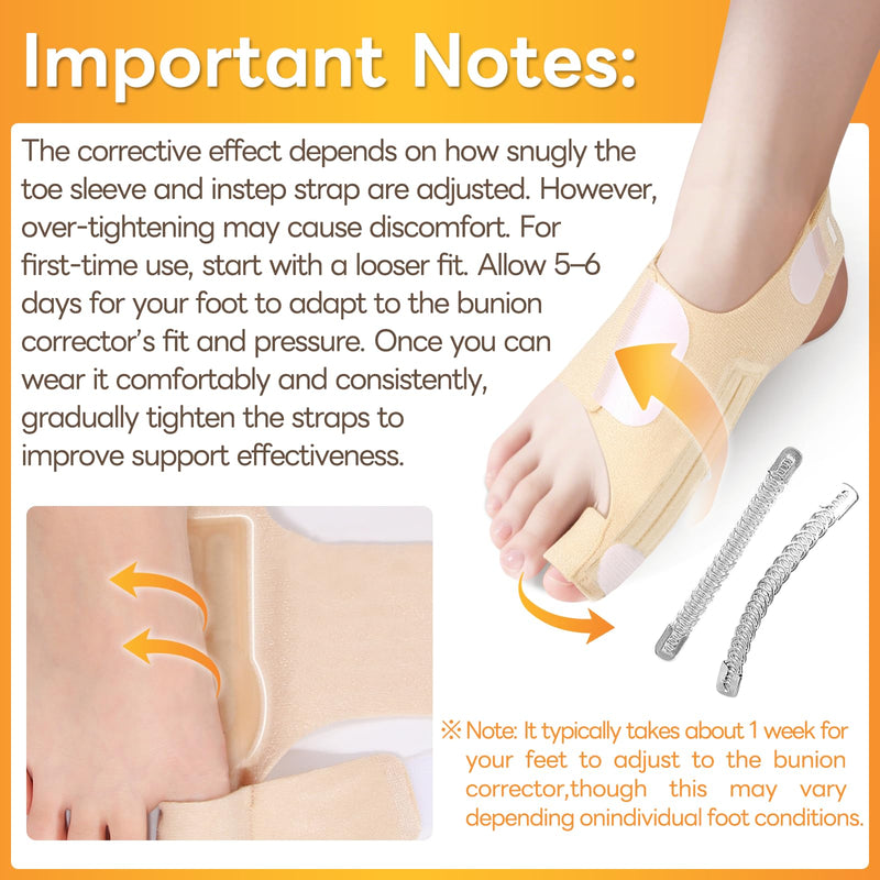 Bunion Corrector with 4 Flexible Stainless Steel Strips (2 on Each Side), Silicone Pads for Cushioning, Pain-Free Foot Condition Improvement, Wearable with Shoes,Washable