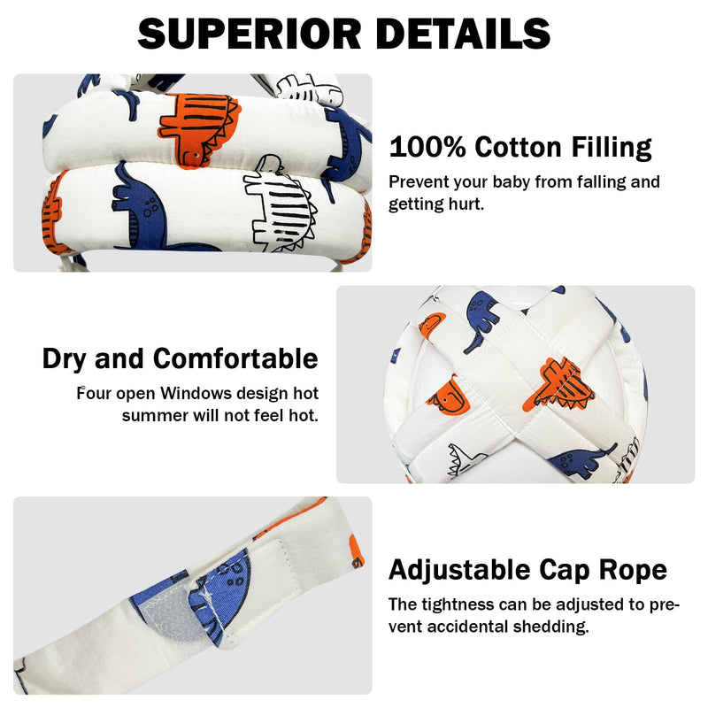 [Australia] - Baby Head Protector for Crawling Walking, Baby Helmet Adjustable No Bumps and Soft Cushion, Infant Safety Cap for Kid Learning to Walk Dinosaur 