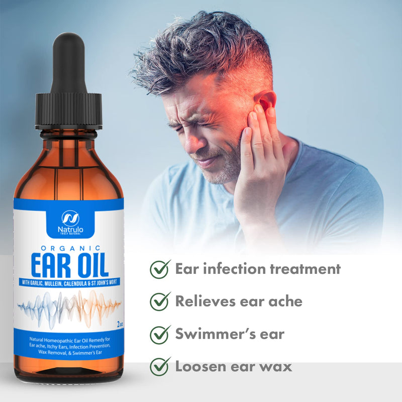 [Australia] - Organic Ear Oil for Ear Infection - Natural Eardrops for Earache Prevention, Swimmer's Ear & Wax Removal - Kids, Adults, Baby, & Dog Earache Remedy - with Mullein, Garlic, Calendula Made in USA (2 Oz) 
