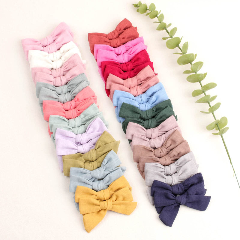 [Australia] - 40Pcs 3.5Inch Hair Bows Clips for Baby Girls, Oaoleer Neutral Linen Pigtail Bows Double Bun Ponytail Bow Hair Barrettes Accessories for Babies Infant Toddlers Kids in Pairs Toddler Bows -1 