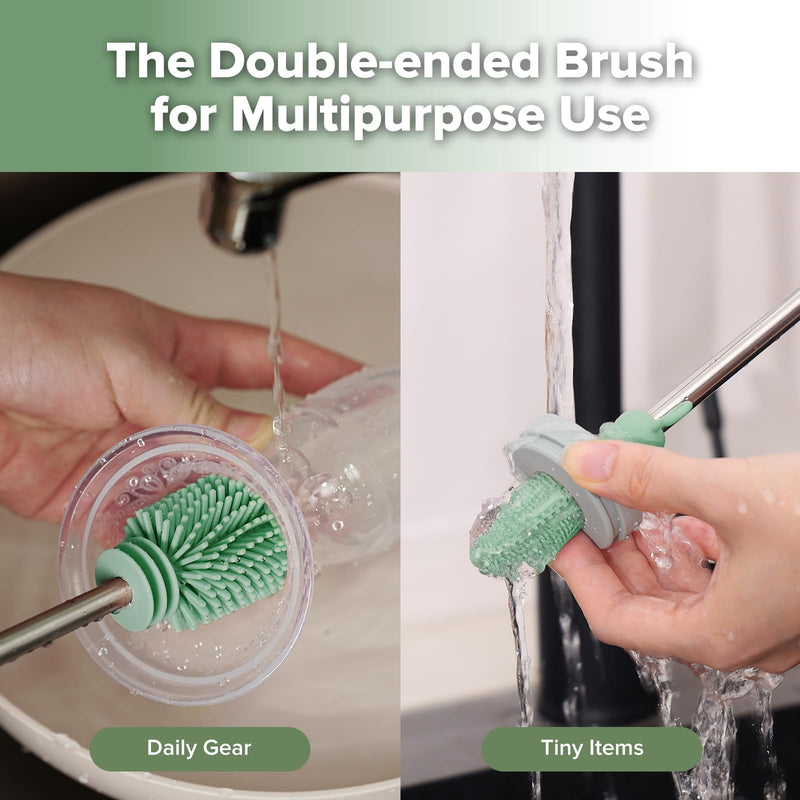 [Australia] - haakaa Cleaning Brush Silicone Bottle Brush Double-Ended Soft Silicone Bristles for Breast Pumps, Breast Milk Collectors, Baby Bottles, Teats, Breastmilk Storage Bags, Pea Green-1pk 1 Piece Set 